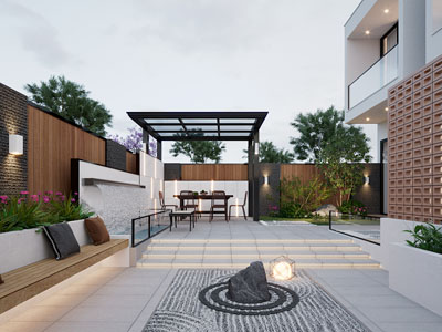 新中式别墅庭院凉亭景观