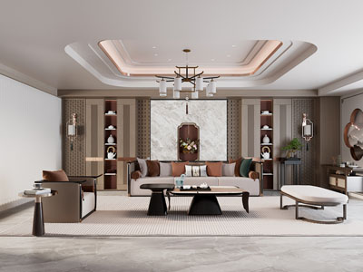 新中式客厅3d模型 新中式客厅