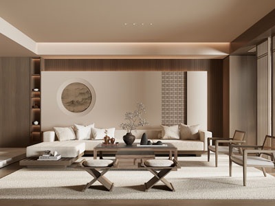 新中式中古风客厅3d模型 新中式中古风客厅