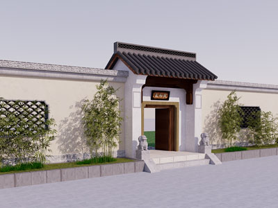 新中式庭院大门 围墙3d模型 新中式庭院大门 围墙