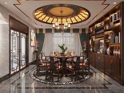 新中式餐厅3d模型 新中式餐厅