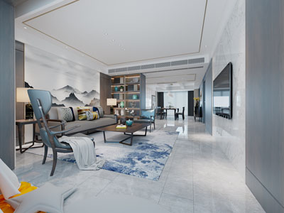 新中式客厅餐厅3d模型 新中式客厅餐厅