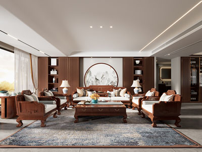 中式客厅3d模型 中式客厅