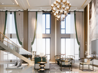 新中式别墅调高客厅