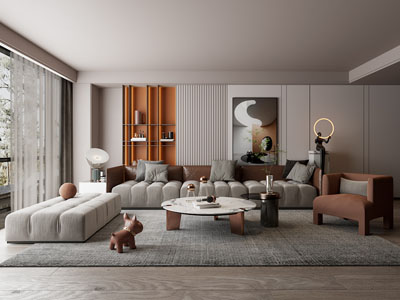 现代客厅3d模型 现代客厅