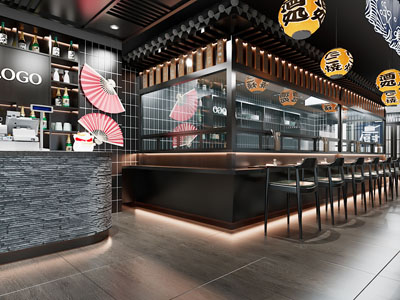 日式饭店餐馆就餐区吧台
