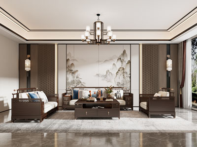 新中式客厅3d模型 新中式客厅
