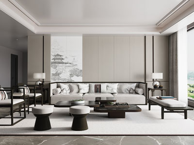 新中式客厅3d模型 新中式客厅