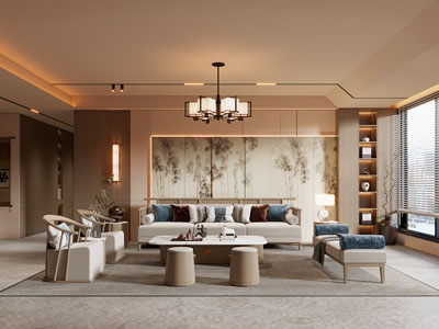 新中式客厅3d模型 新中式客厅