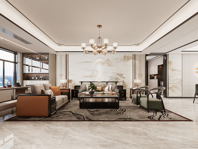 新中式客厅3d模型 新中式客厅