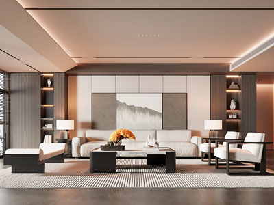 新中式客厅3d模型 新中式客厅