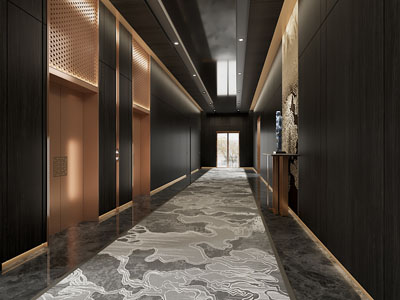 新中式酒店走廊过道3d模型 新中式酒店走廊过道