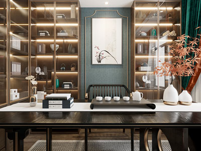 新中式茶室3d模型 新中式茶室