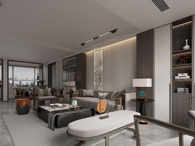 新中式客厅餐厅3d模型 新中式客厅餐厅