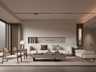 新中式中古风客厅3d模型 新中式中古风客厅