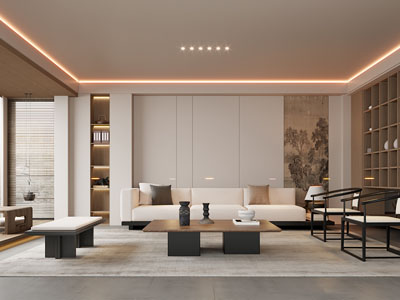 新中式客厅3d模型 新中式客厅