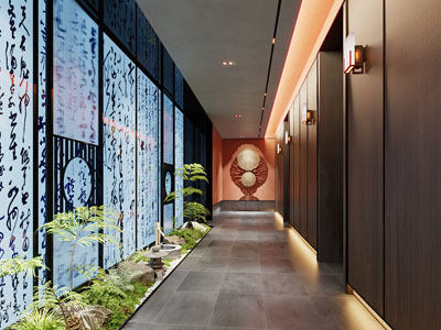 新中式酒店过道 走廊3d模型 新中式酒店过道 走廊