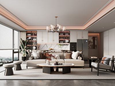 新中式客厅3d模型 新中式客厅