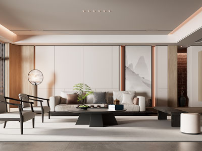 新中式客厅3d模型 新中式客厅