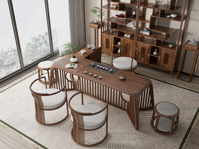 新中式中古风茶室 茶桌椅组合3d模型 新中式中古风茶室 茶桌椅组合