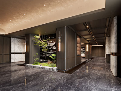 新中式中古风大厅过道3d模型 新中式中古风大厅过道