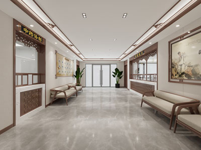 新中式中医院大厅走廊过道 候诊区3d模型 新中式中医院大厅走廊过道 候诊区