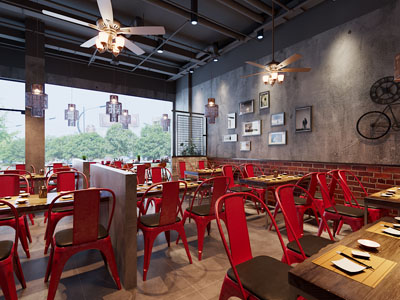 工业风loft饭店餐馆就餐区3d模型 工业风loft饭店餐馆就餐区