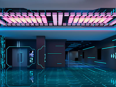 现代赛博朋克电影院过道 通道