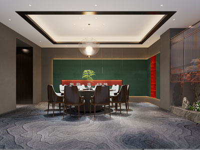 新中式酒店包厢包间3d模型 新中式酒店包厢包间