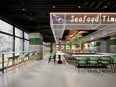现代海鲜饭店餐馆就餐区