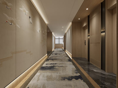 新中式酒店客房走廊过道3d模型 新中式酒店客房走廊过道