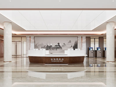 新中式中医院大堂前台接待3d模型 新中式中医院大堂前台接待