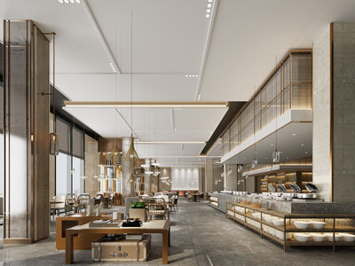 新中式饭店餐馆就餐区 自助餐餐厅3d模型 新中式饭店餐馆就餐区 自助餐餐厅
