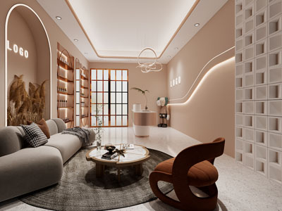 侘寂风美容院大厅前台接待区3d模型 侘寂风美容院大厅前台接待区