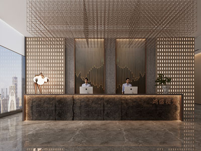 新中式大堂前台接待3d模型 新中式大堂前台接待