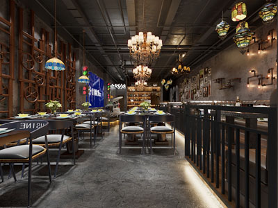 工业风loft饭店餐馆3d模型 工业风loft饭店餐馆