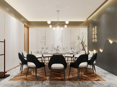 新中式酒店包厢包间3d模型 新中式酒店包厢包间