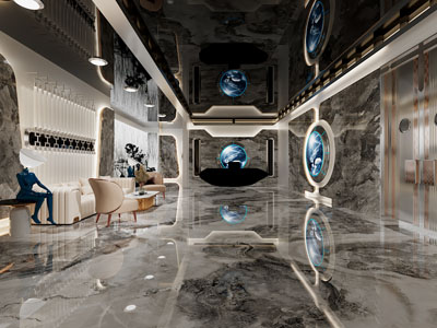 现代轻奢大厅 大堂前台接待区3d模型 现代轻奢大厅 大堂前台接待区