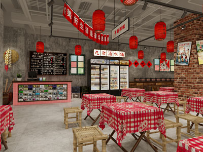 工业风loft复古怀旧饭店餐馆3d模型 工业风loft复古怀旧饭店餐馆