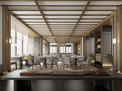 新中式饭店餐馆就餐区3d模型 新中式饭店餐馆就餐区