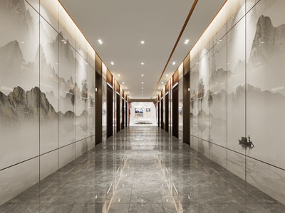 新中式酒店走廊过道3d模型 新中式酒店走廊过道