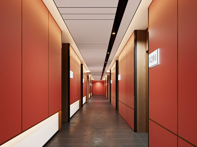 新中式酒店客房走廊过道3d模型 新中式酒店客房走廊过道