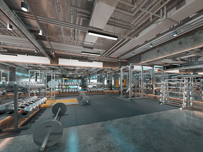 工业风loft健身房3d模型 工业风loft健身房