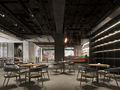 工业风loft饭店餐馆就餐区3d模型 工业风loft饭店餐馆就餐区