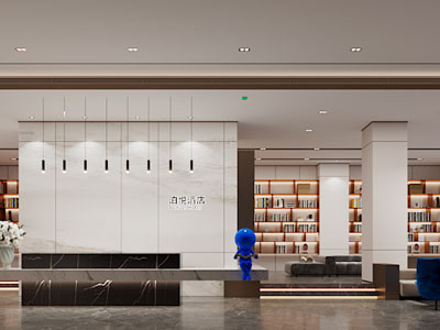 现代酒店大堂前台接待区3d模型 现代酒店大堂前台接待区