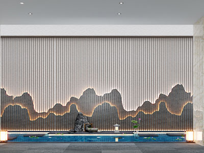 新中式室内水池假山景观园艺小品