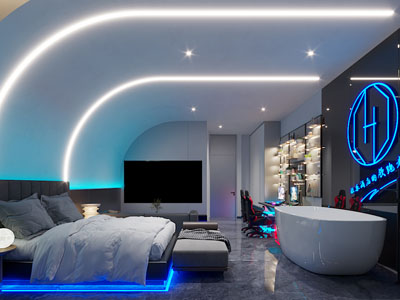 现代酒店电竞游戏包房3d模型 现代酒店电竞游戏包房