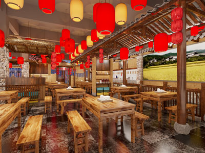 新中式中古饭店餐馆就餐区3d模型 新中式中古饭店餐馆就餐区