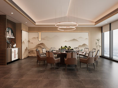 新中式酒店包厢包间3d模型 新中式酒店包厢包间