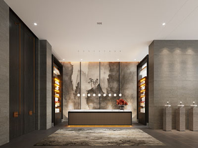 新中式酒店大堂前台接待3d模型 新中式酒店大堂前台接待